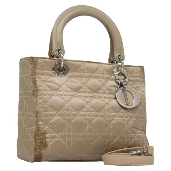 Christian Dior Canage Hand Bag Nylon 2way Beige Silver Auth yb751 - Picture 1 of 16